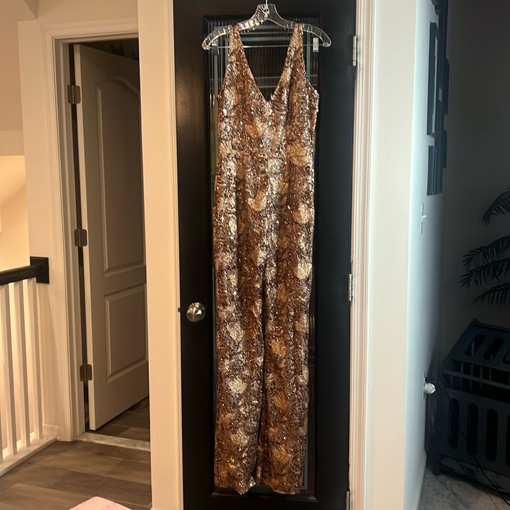 Gold sequin sleeveless jumpsuit